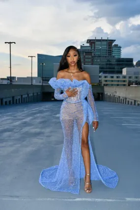 Blue Sequins Mermaid Prom Dress SH948