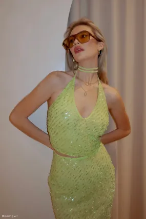 Brielle Sequin Halter Top - Parakeet Green