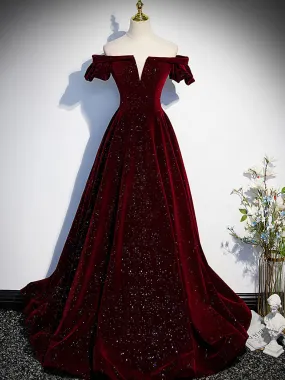 Burgundy Velvet Long Prom Dress Burgundy Long Formal Dress