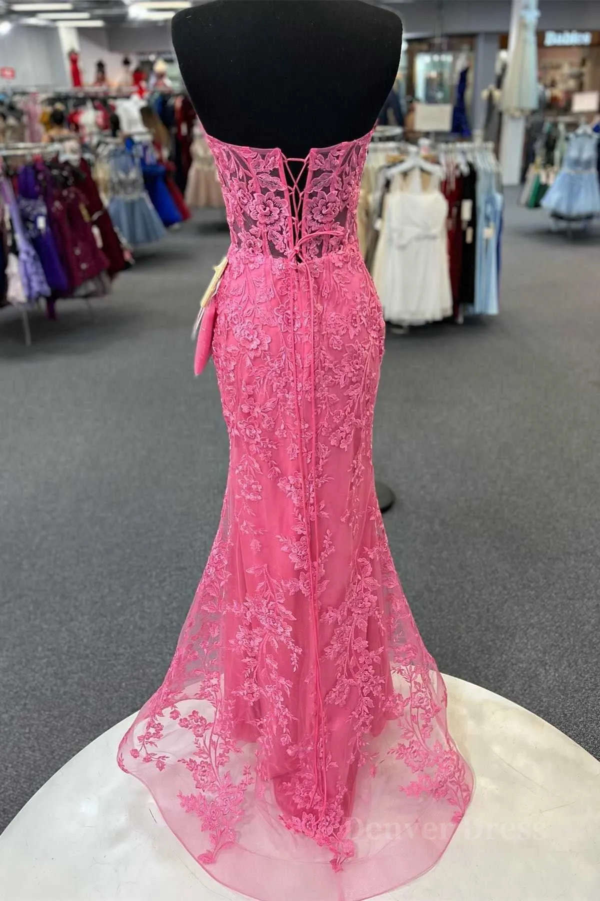 Hot Pink Mermaid Lace Prom Dresses Hot Pink Mermaid Lace Formal Evening Dresses