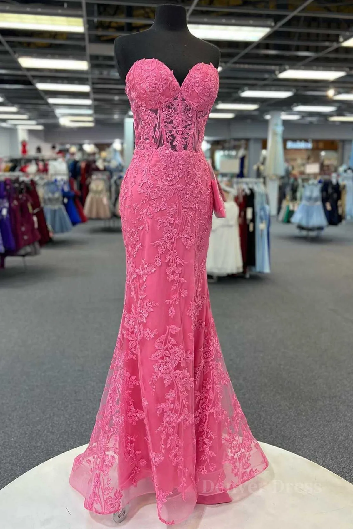 Hot Pink Mermaid Lace Prom Dresses Hot Pink Mermaid Lace Formal Evening Dresses