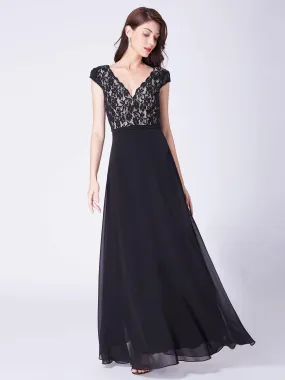 Lace Cap Sleeves Maxi Long Evening Dress for Women