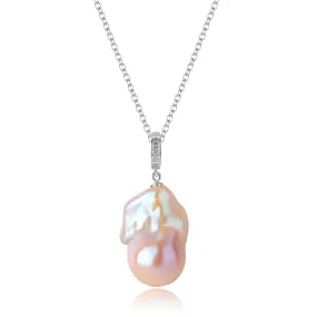 Large Pink Baroque Pearl Pendant Necklace