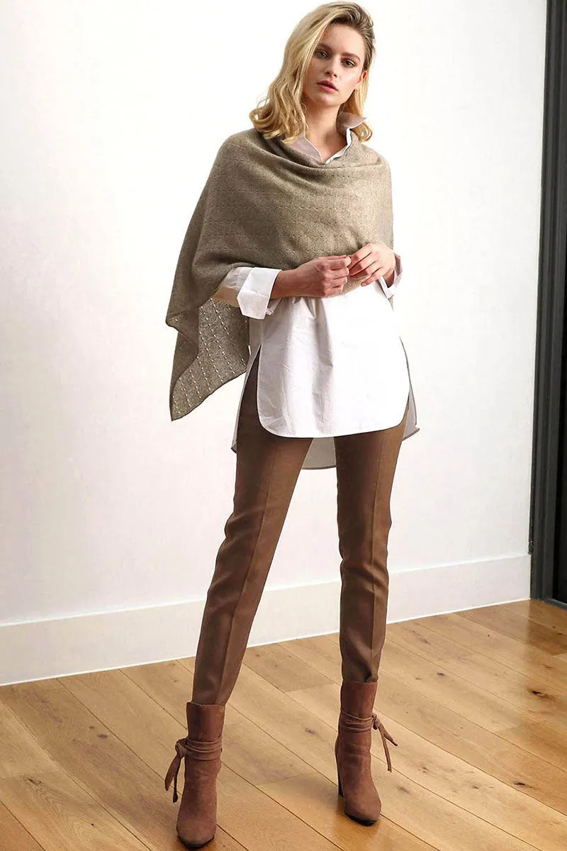 Light olive green cashmere poncho Multiway