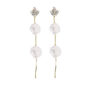 Pearl and Diamond Holiday Statement Drop Earrings