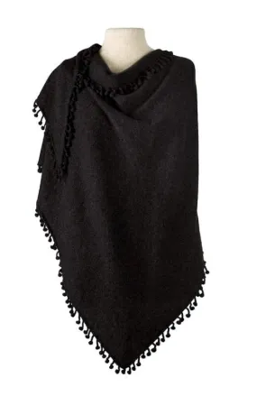 Pom Pom Triangle Wrap Black