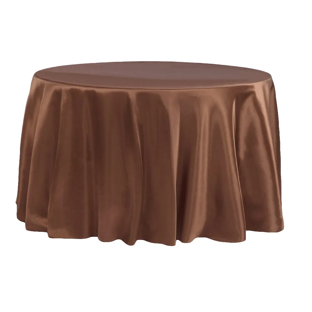 Satin 132" Round Tablecloth - Chocolate Brown