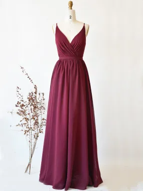 Simple burgundy chiffon lace long prom dresses cheap women formal evening dress